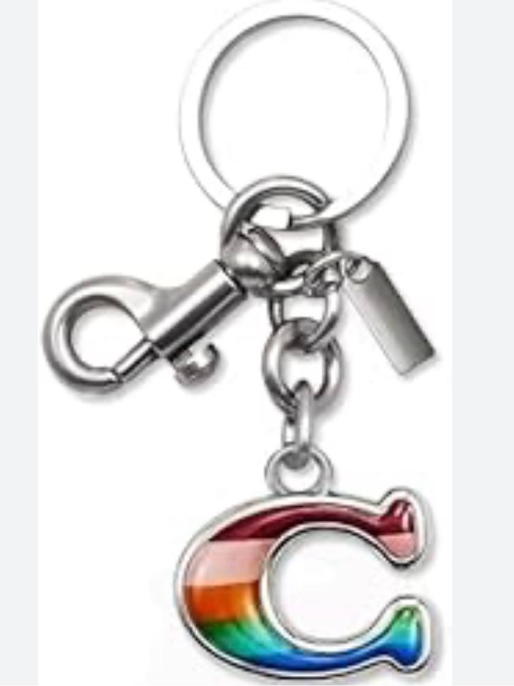 Rainbow 'C' Keychain Charm - Silver Hardware unbranded